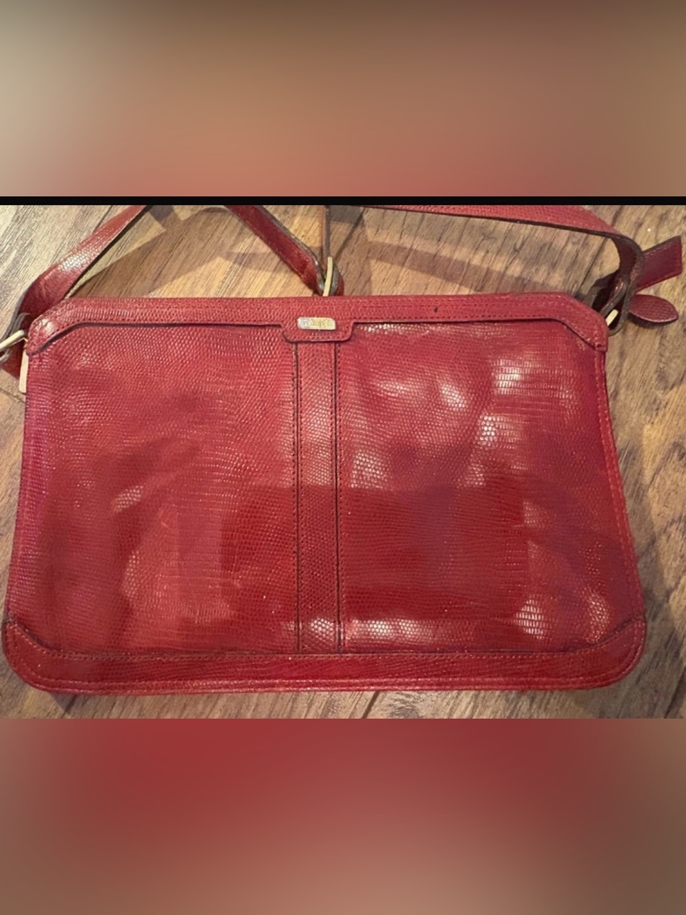 Phillippe Red Embossed Leather Shoulder Bag Crossbody Vintage Style Handbag
